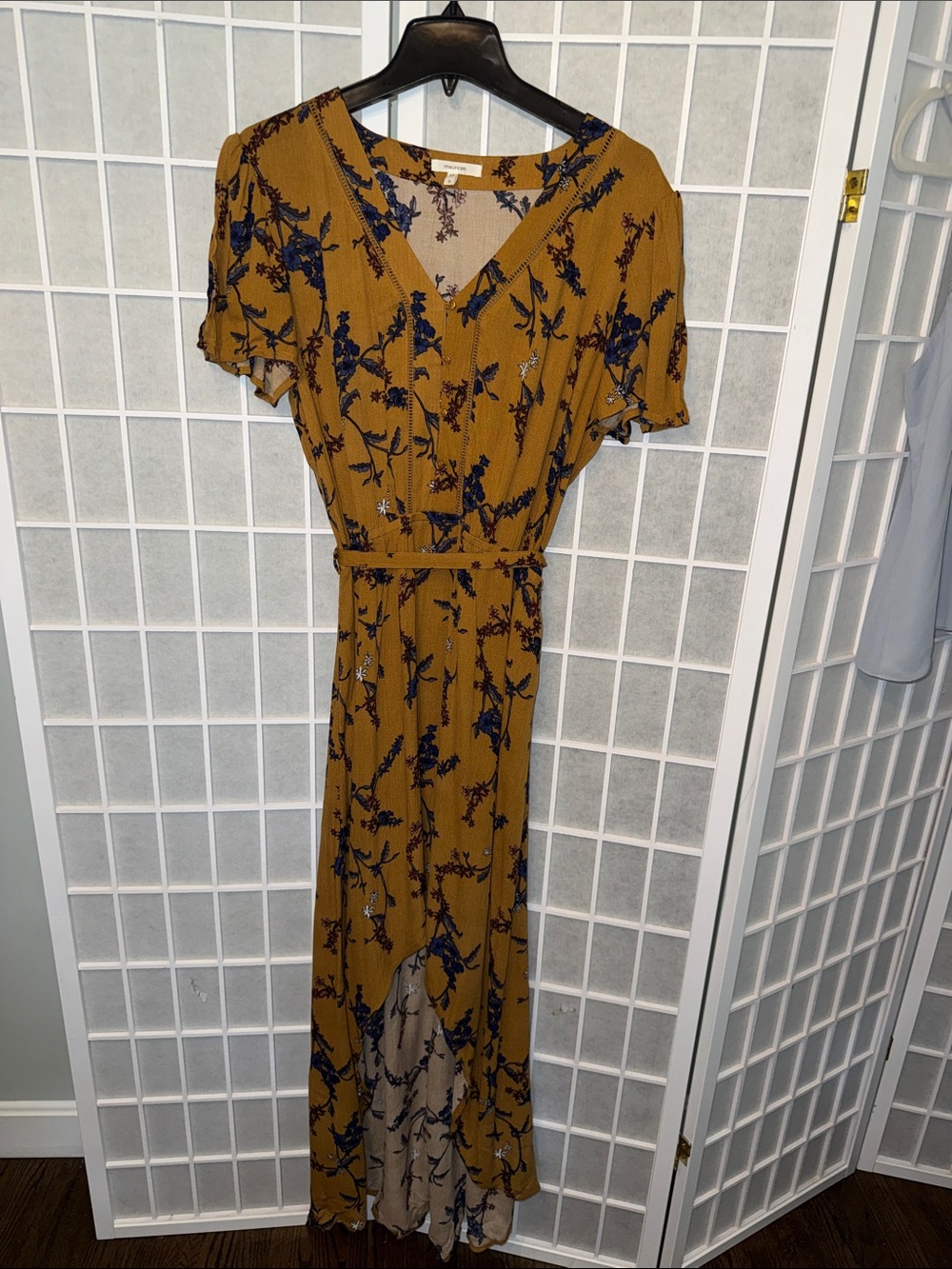 Maurice’s Mustard Floral V-Neck Maxi Dress Size M